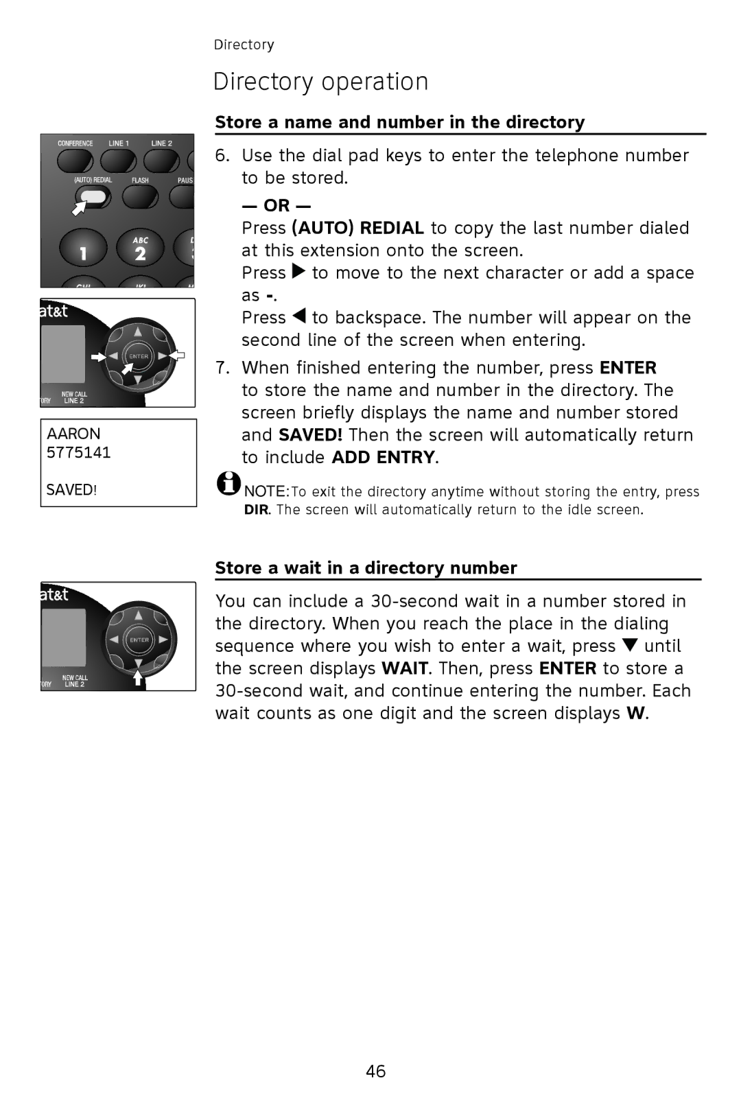 AT&T 993 2-Line user manual Store a wait in a directory number 