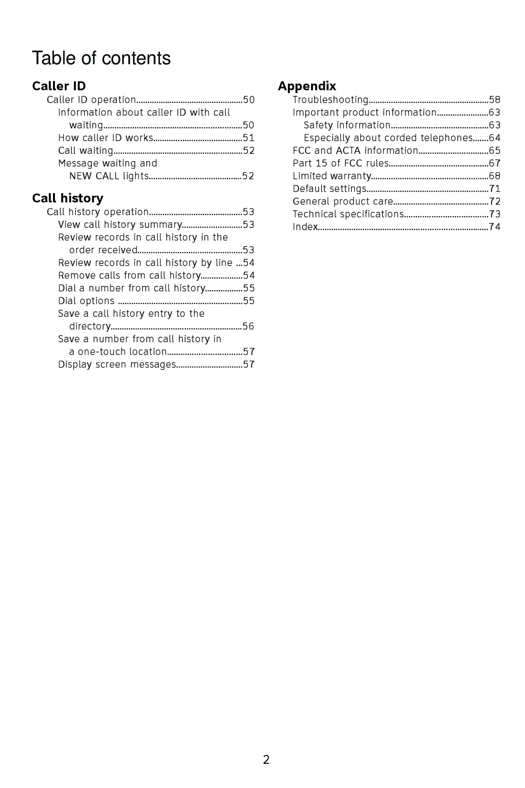 AT&T 993 2-Line user manual Caller ID Appendix, Call history 