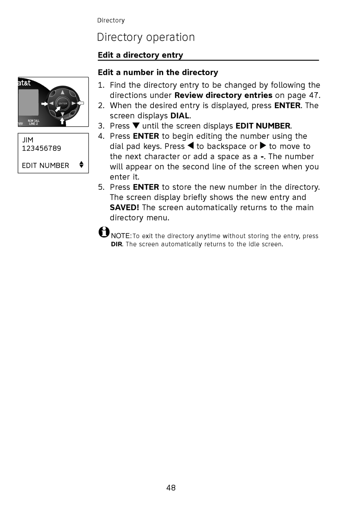 AT&T 993 2-Line user manual Edit a directory entry Edit a number in the directory 