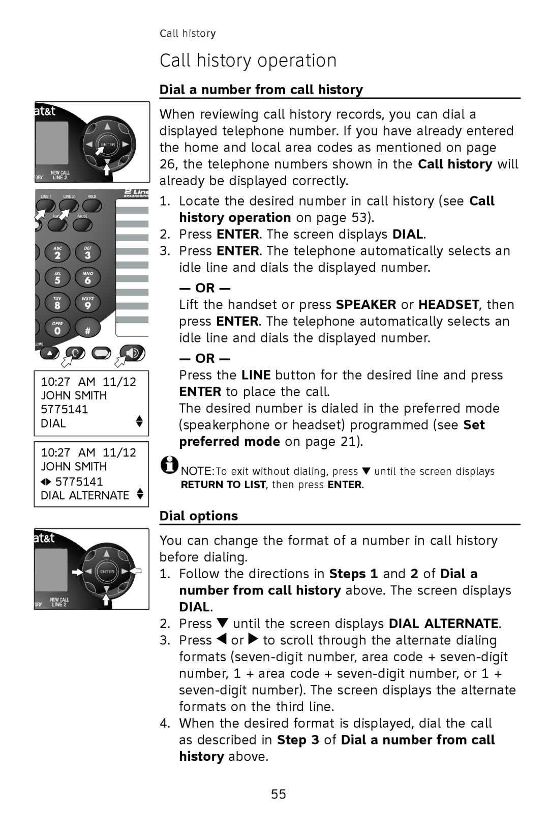 AT&T 993 2-Line user manual Dial a number from call history, Dial options 