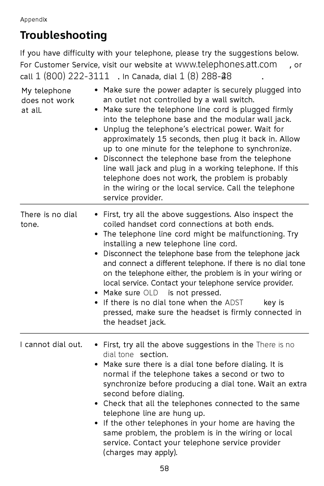 AT&T 993 2-Line user manual Troubleshooting 