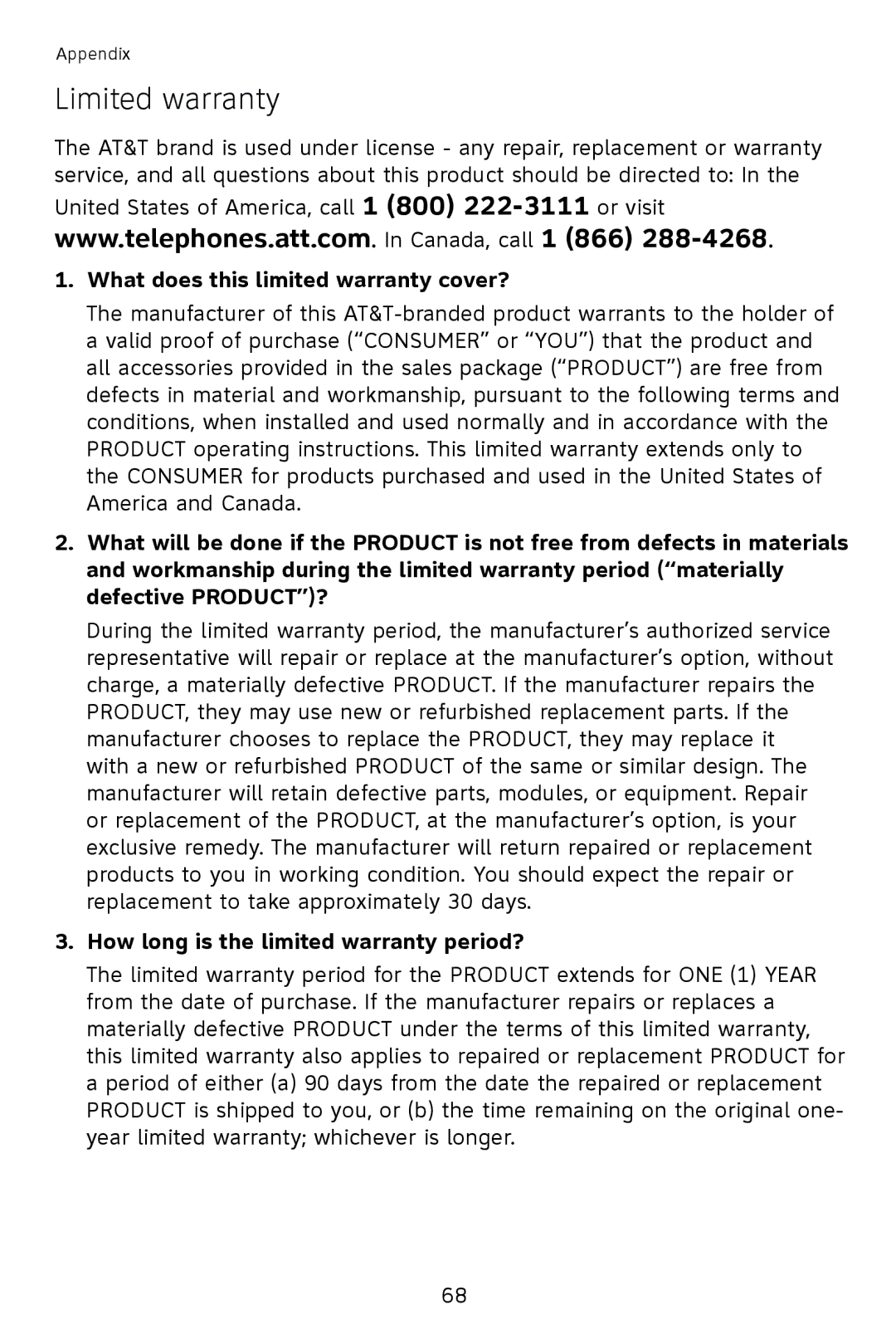 AT&T 993 2-Line Limited warranty, What does this limited warranty cover?, How long is the limited warranty period? 