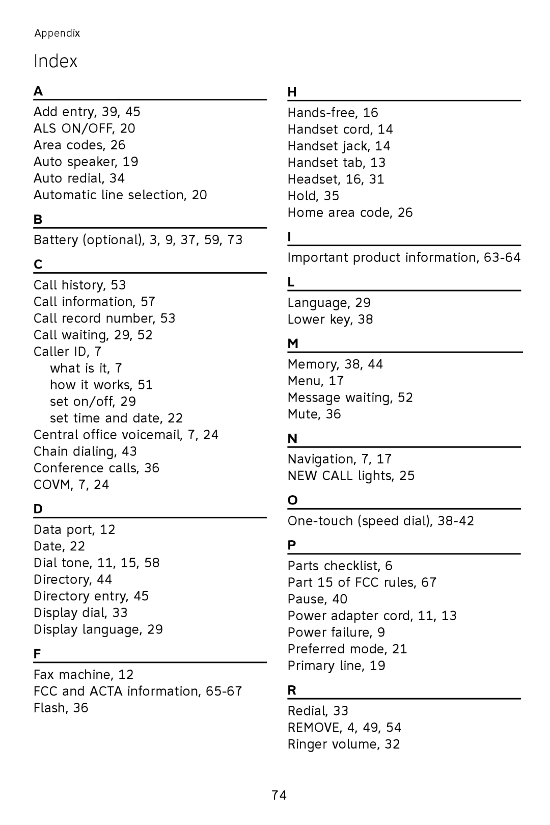 AT&T 993 2-Line user manual Index 