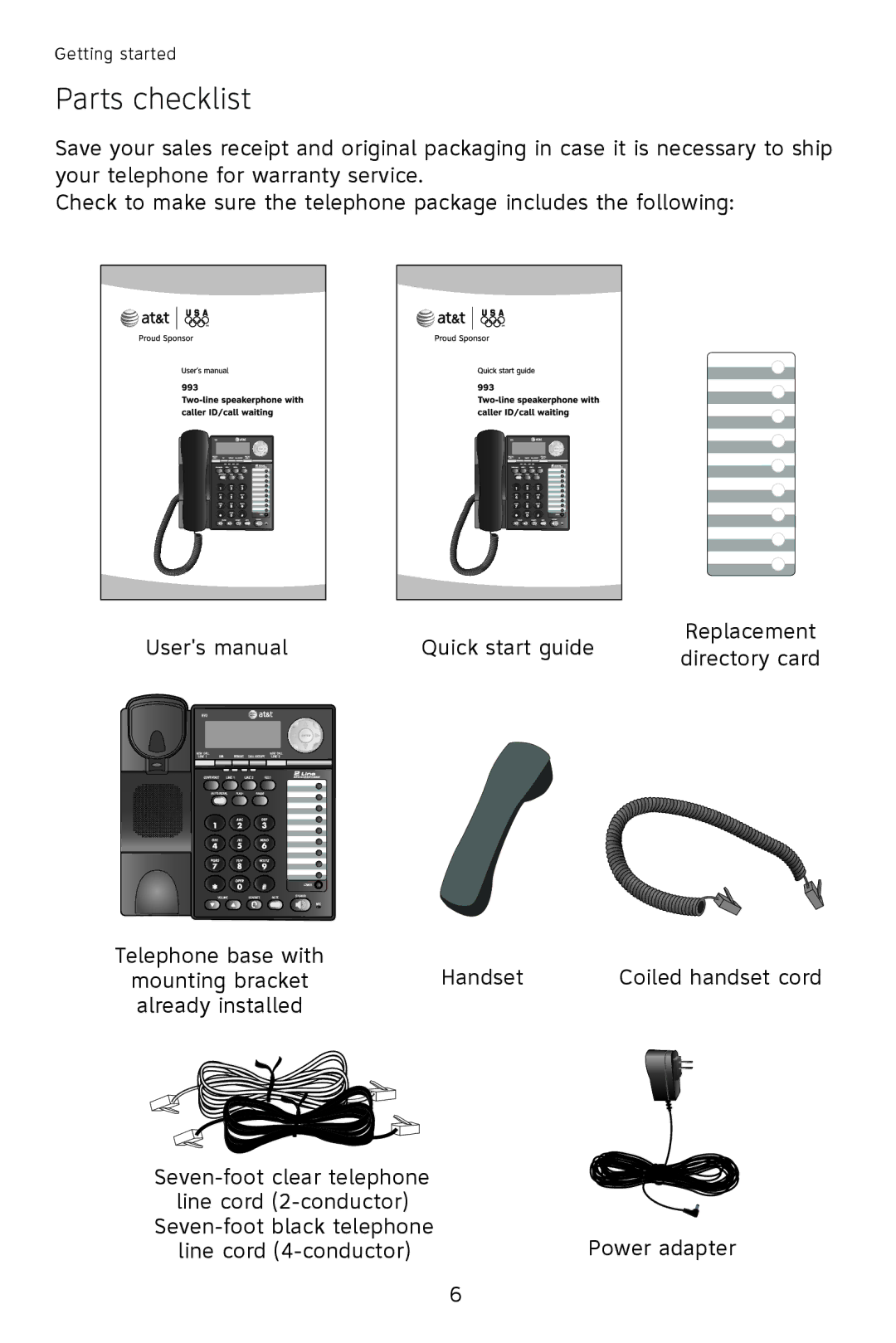 AT&T 993 2-Line user manual Parts checklist 