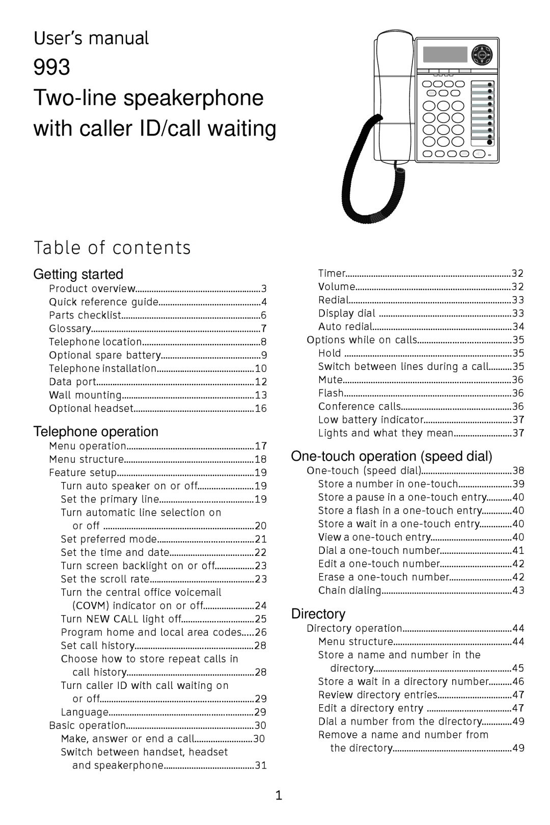 AT&T 993 user manual User’s manual, Table of contents 