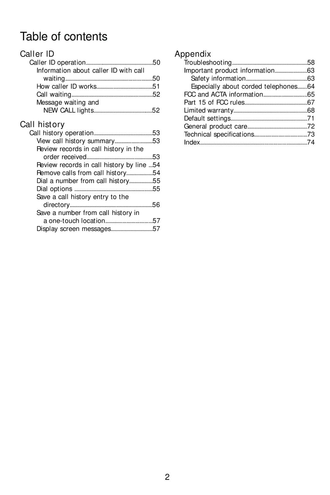 AT&T 993 user manual Caller ID Appendix, Call history 