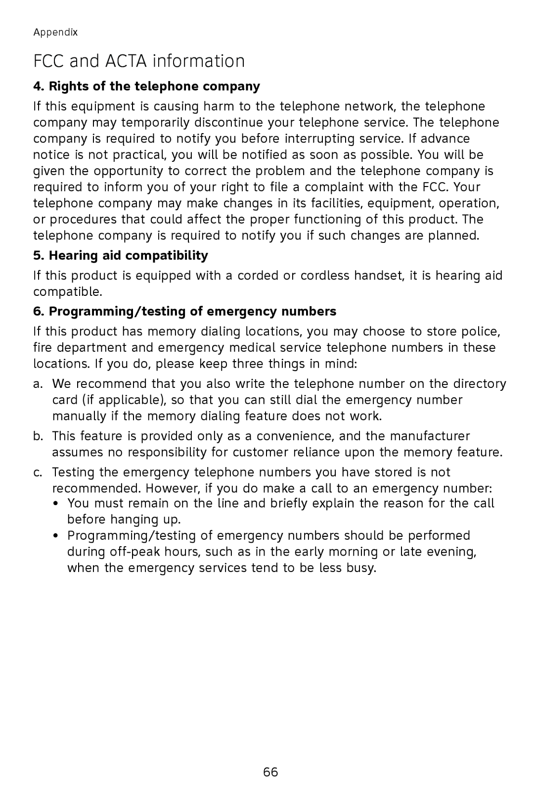 AT&T 993 user manual Rights of the telephone company, Hearing aid compatibility, Programming/testing of emergency numbers 