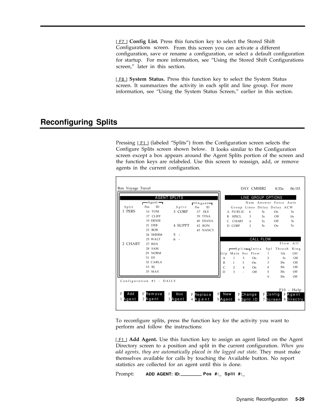 AT&T 999-501-149 system manual Reconfiguring Splits, Prompt 