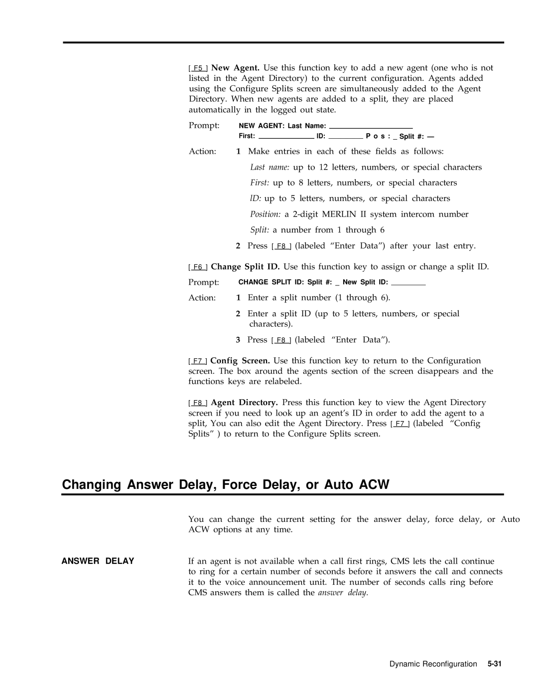 AT&T 999-501-149 system manual Changing Answer Delay, Force Delay, or Auto ACW 