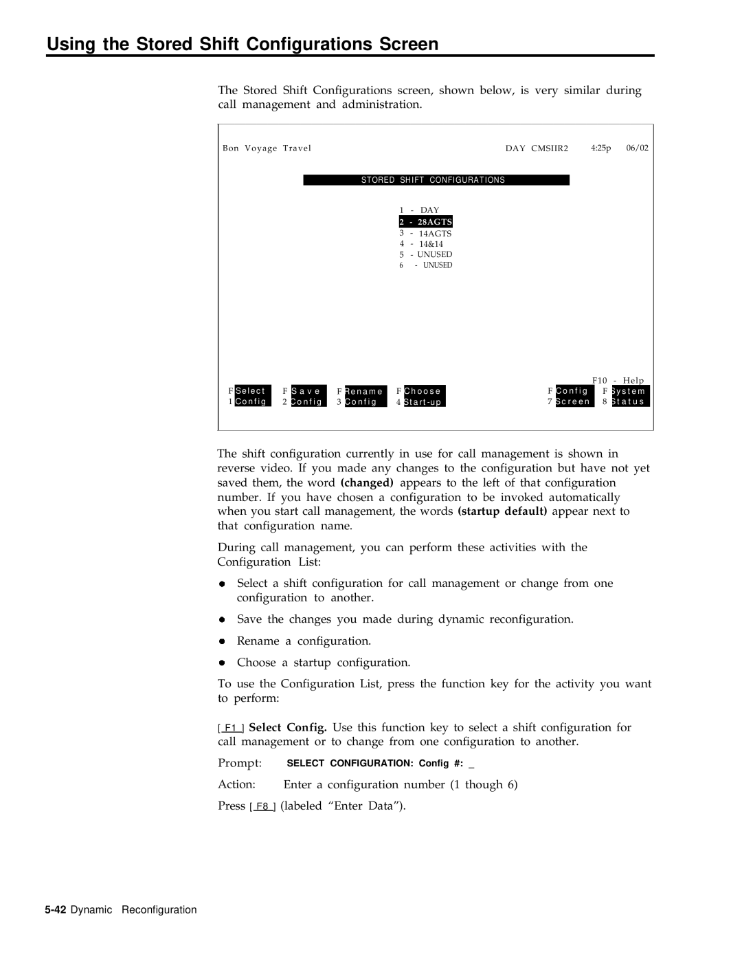 AT&T 999-501-149 system manual Using the Stored Shift Configurations Screen 