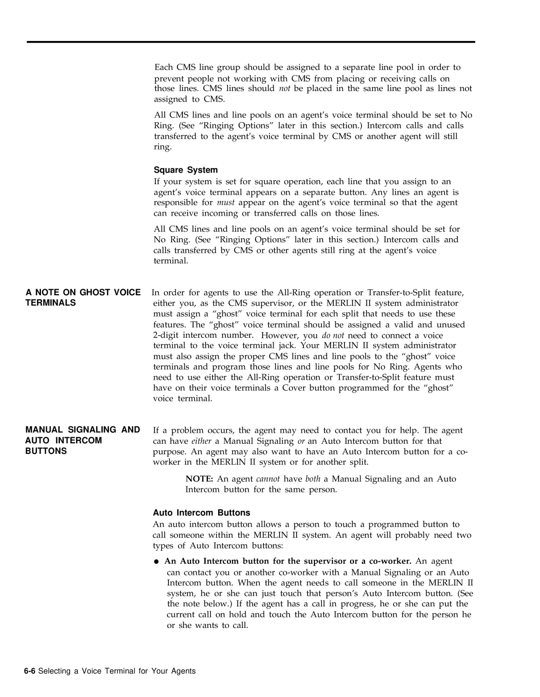 AT&T 999-501-149 system manual Square System, Manual Signaling and Auto Intercom Buttons 