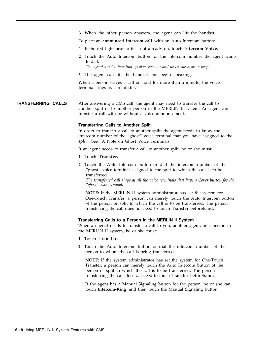 AT&T 999-501-149 system manual Transferring Calls to Another Split, Touch Transfer 