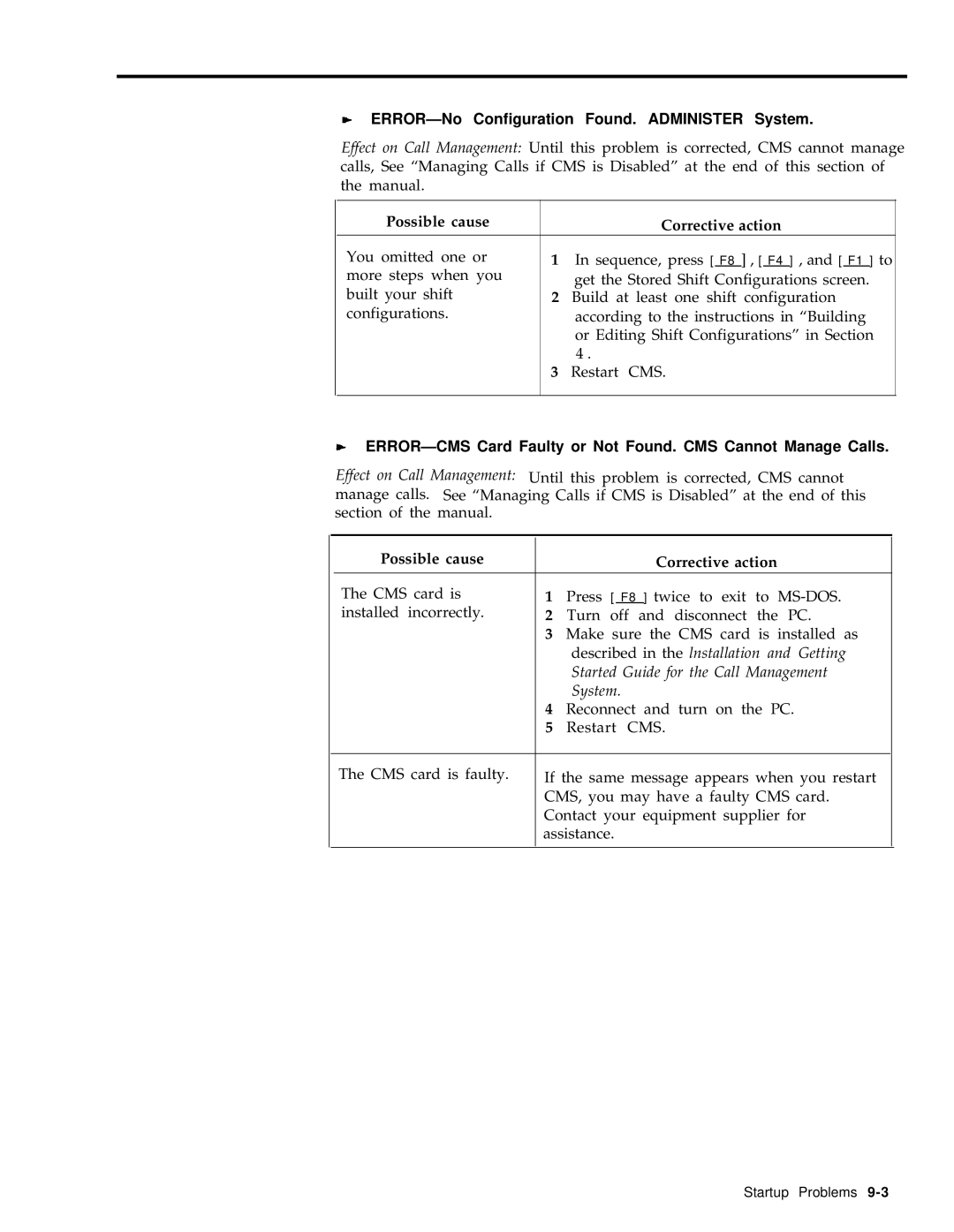 AT&T 999-501-149 system manual ERROR-No Configuration Found. Administer System, Described in the lnstallation and Getting 