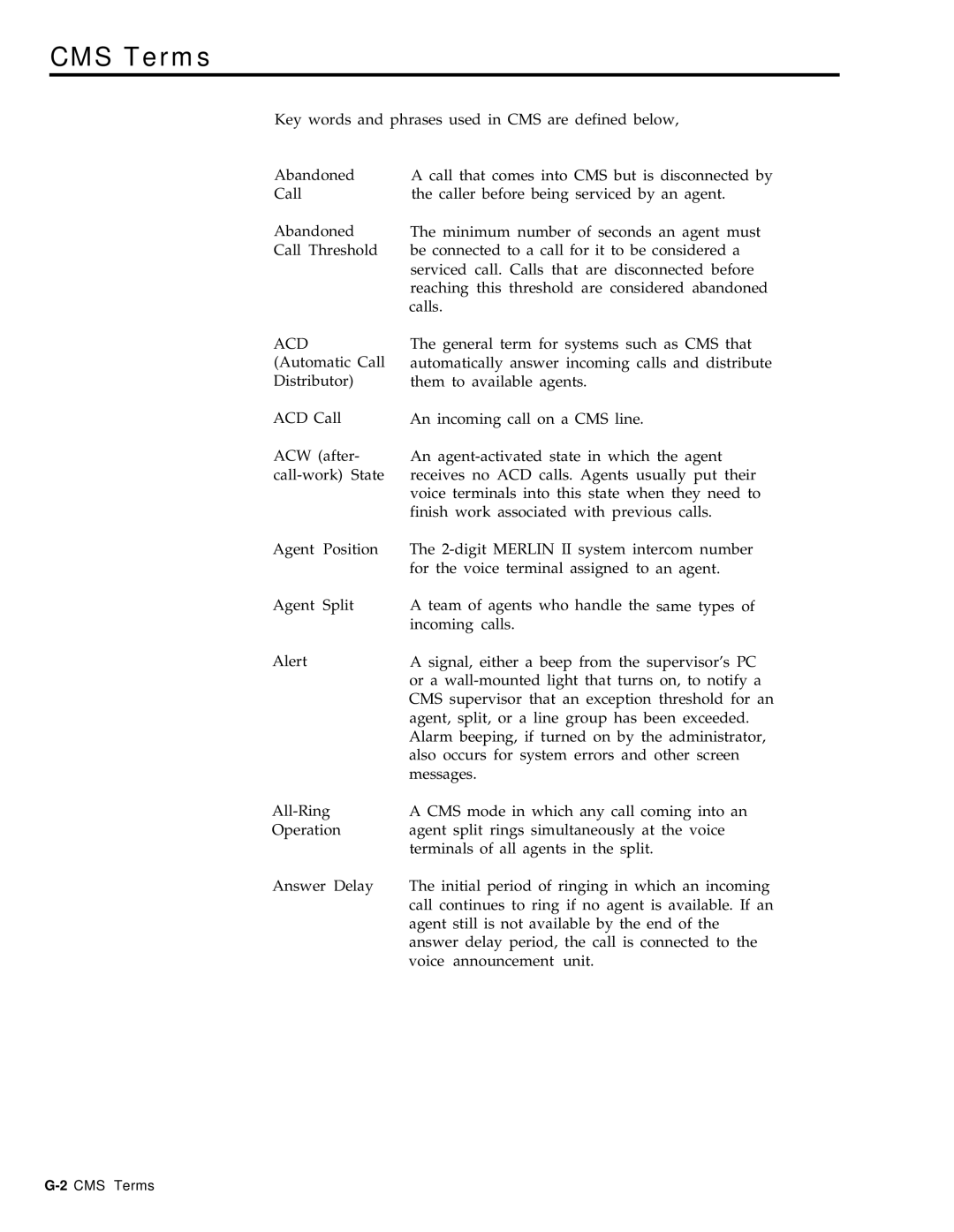 AT&T 999-501-149 system manual CMS Terms, Acd 