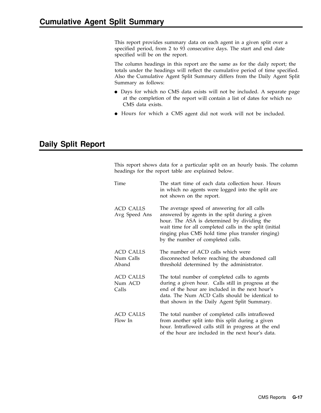 AT&T 999-501-149 system manual Cumulative Agent Split Summary, Daily Split Report 