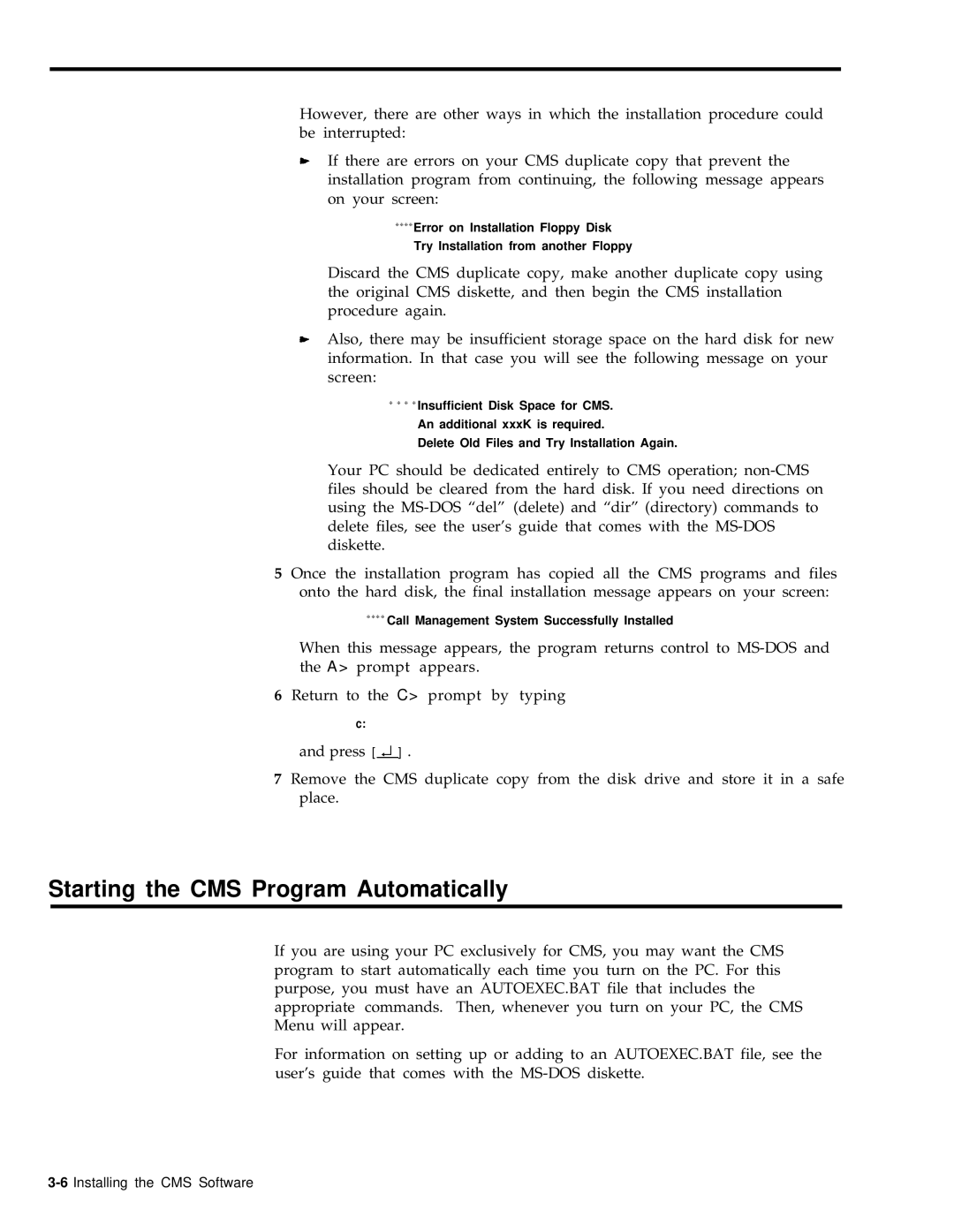 AT&T 999-501-149 system manual Starting the CMS Program Automatically 