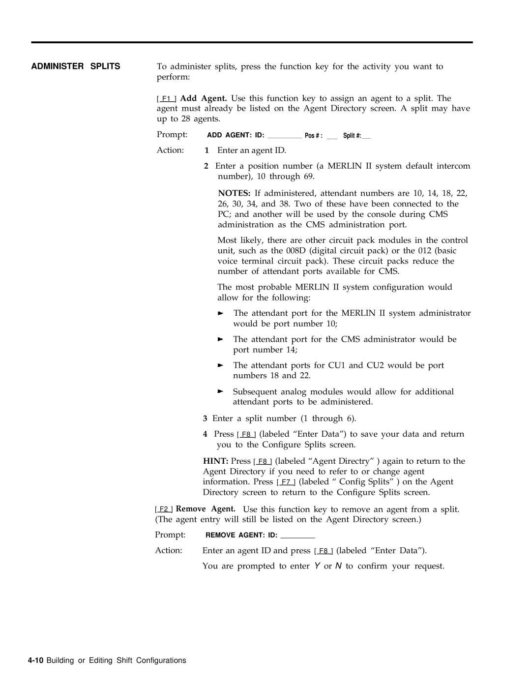 AT&T 999-501-149 system manual 10Building or Editing Shift Configurations 