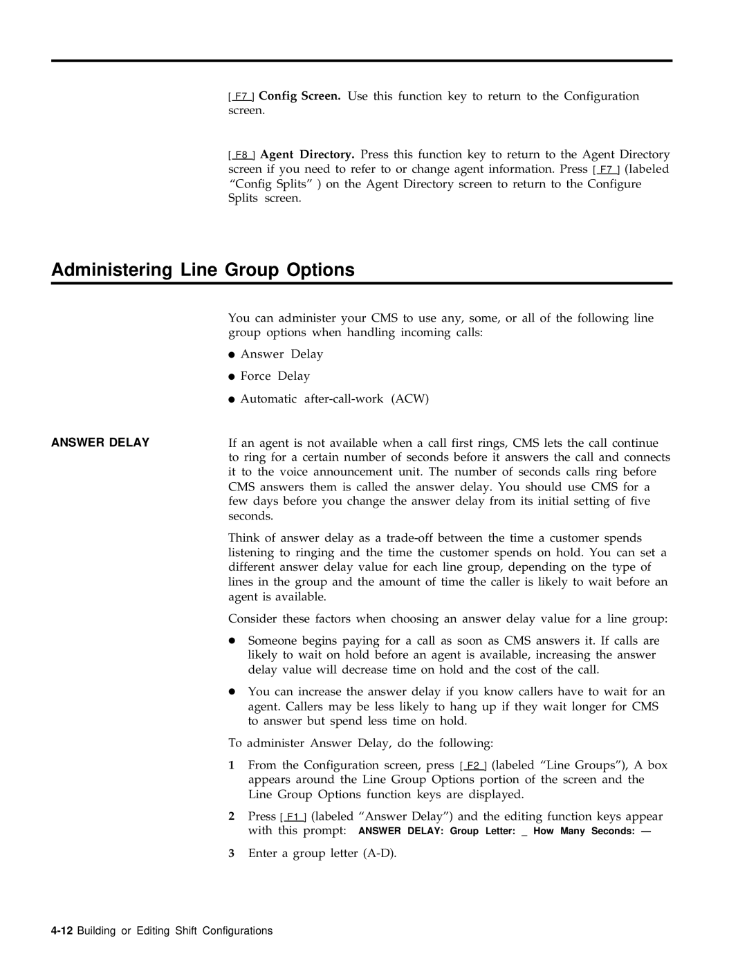 AT&T 999-501-149 system manual Administering Line Group Options, Answer Delay 