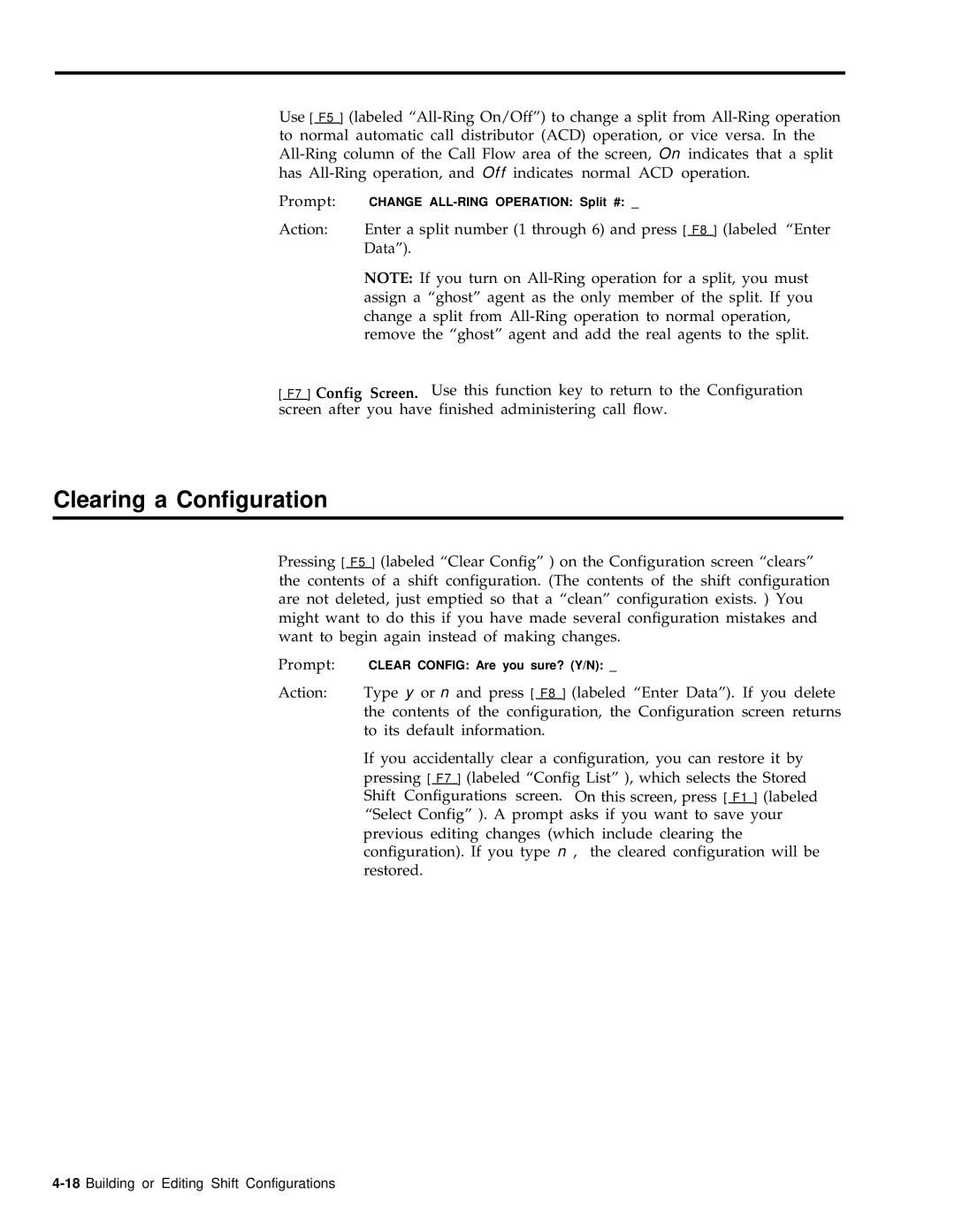 AT&T 999-501-149 system manual Clearing a Configuration 