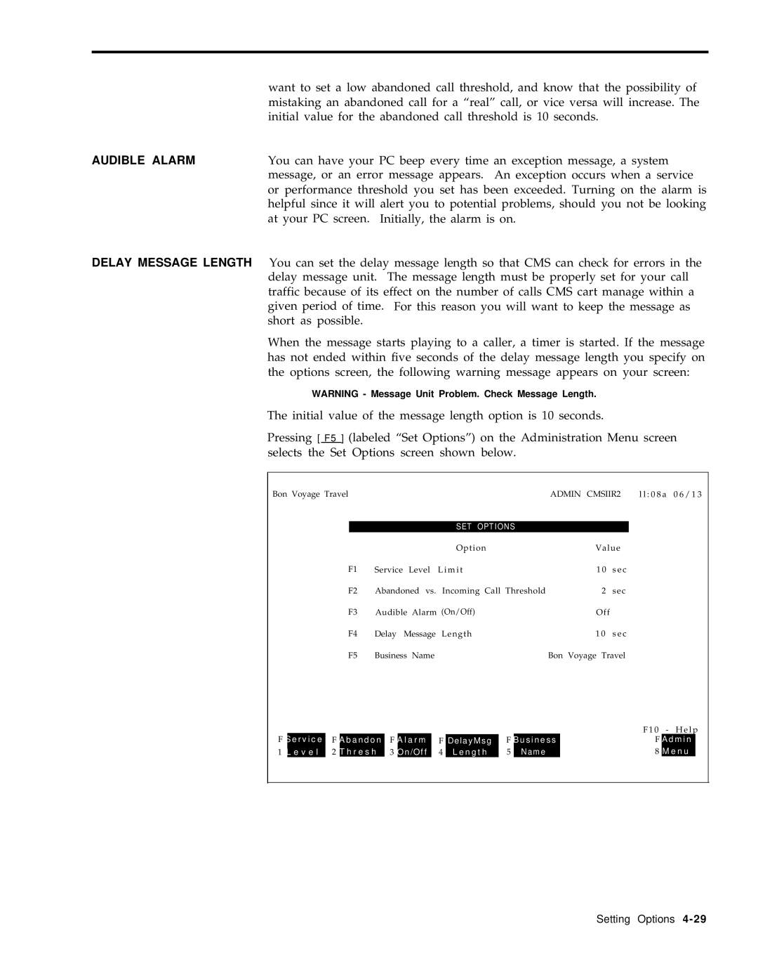 AT&T 999-501-149 system manual Audible Alarm, SET Options 