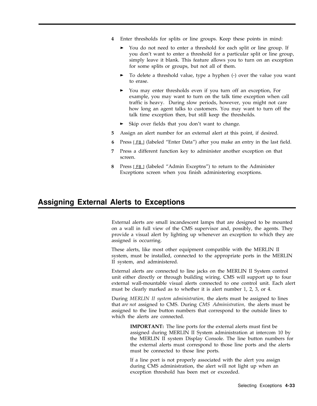 AT&T 999-501-149 system manual Assigning External Alerts to Exceptions 