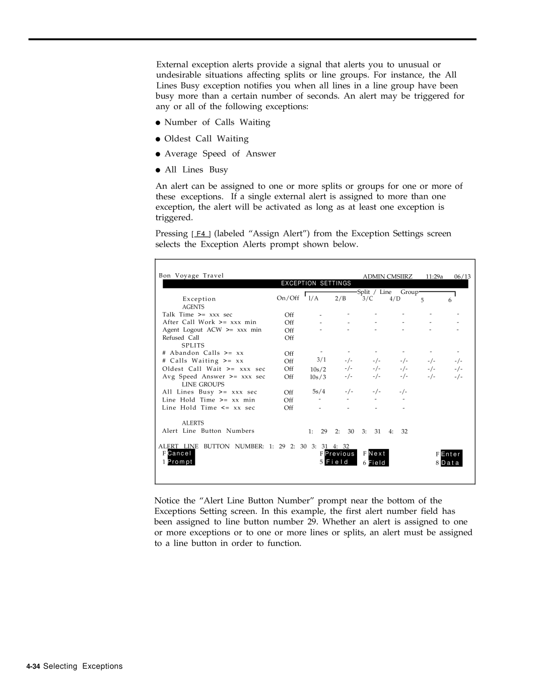 AT&T 999-501-149 system manual 34Selecting Exceptions 