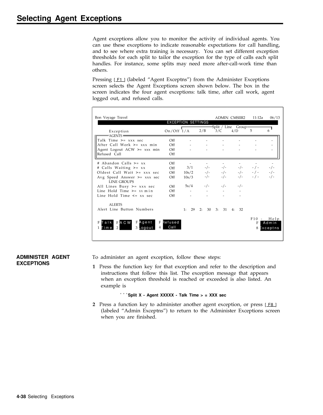 AT&T 999-501-149 system manual Selecting Agent Exceptions 