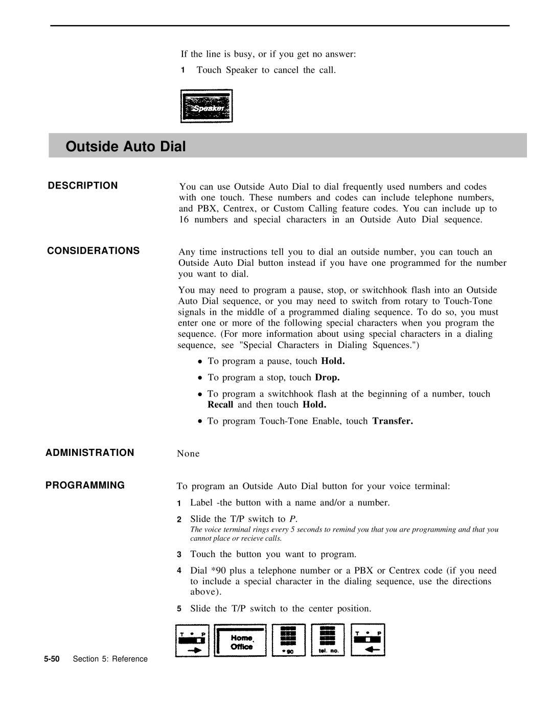 AT&T 999-507-144 system manual Outside Auto Dial, Administration Programming 