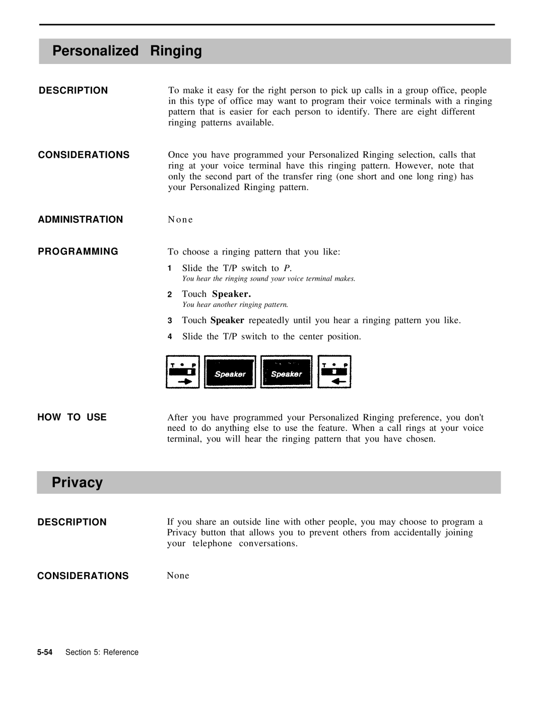 AT&T 999-507-144 system manual Personalized Ringing, Privacy 