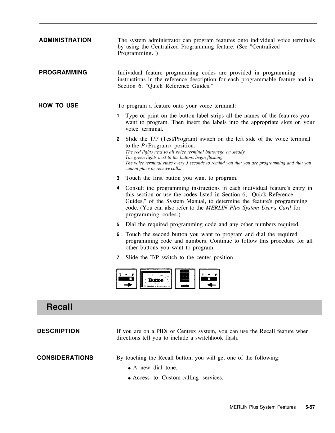 AT&T 999-507-144 system manual Recall 