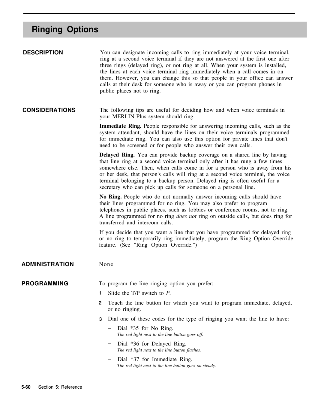 AT&T 999-507-144 system manual Ringing Options 