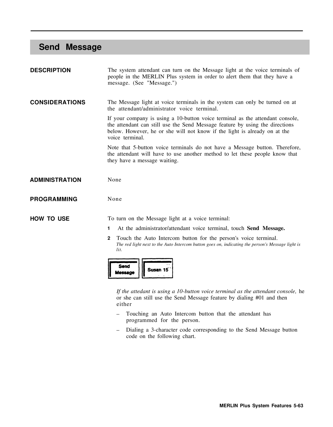 AT&T 999-507-144 system manual Send Message, Description 