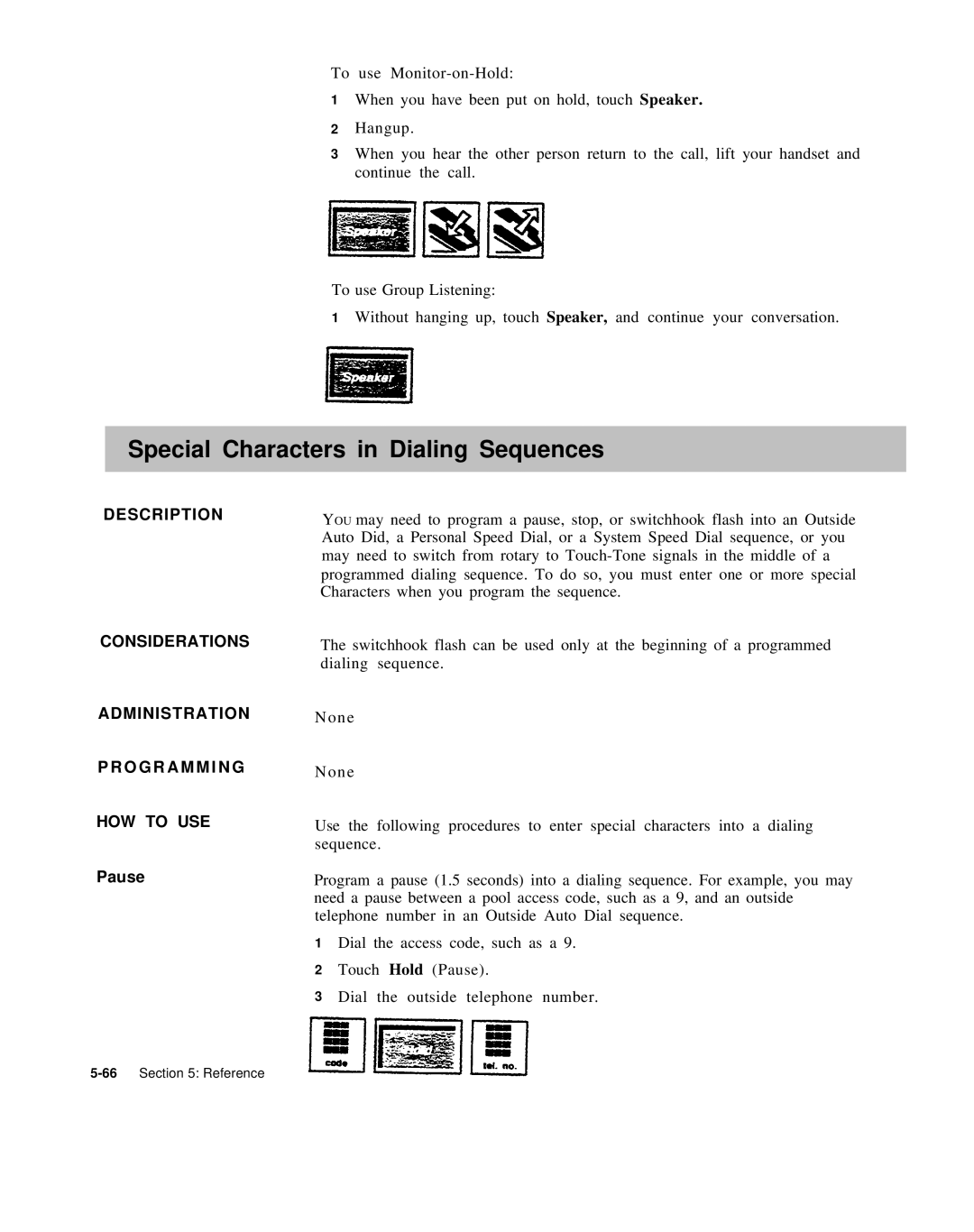 AT&T 999-507-144 system manual Special Characters in Dialing Sequences, Pause 