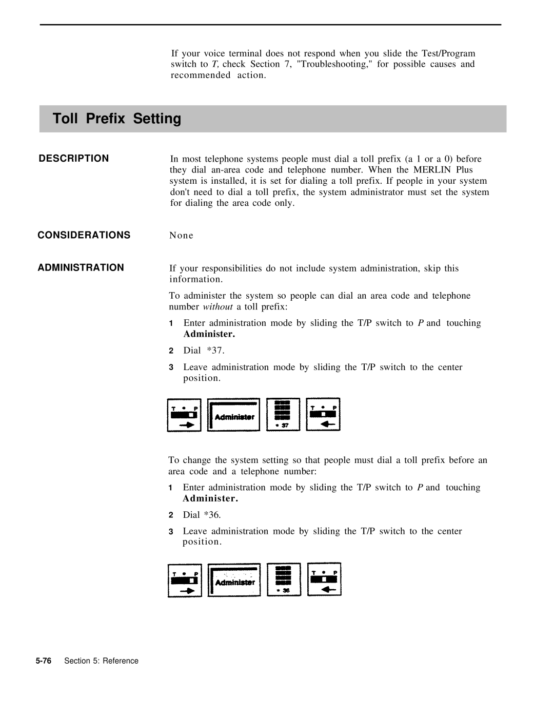 AT&T 999-507-144 system manual Toll Prefix Setting, Description 