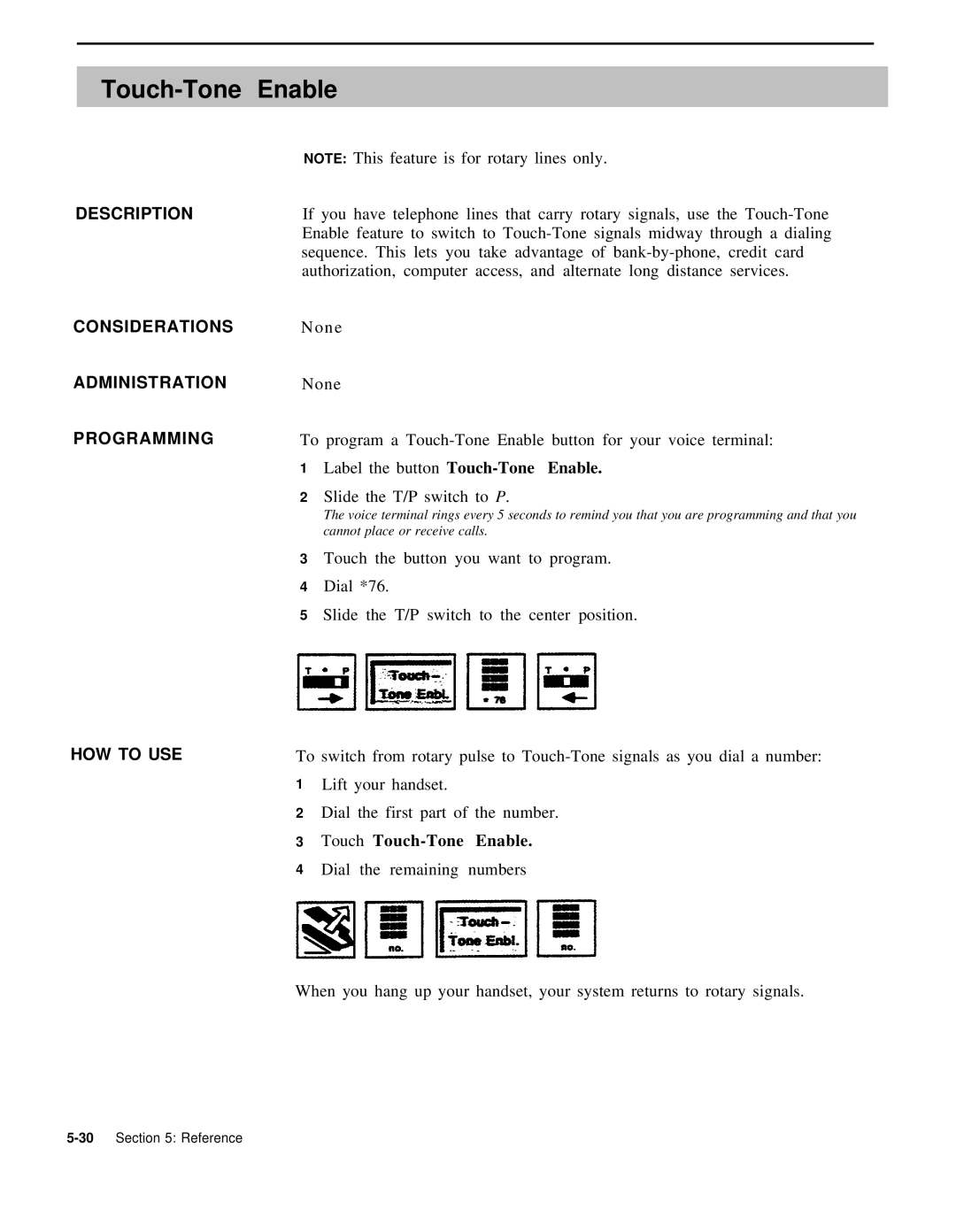 AT&T 999-507-144 system manual Label the button Touch-Tone Enable, Touch Touch-Tone Enable 