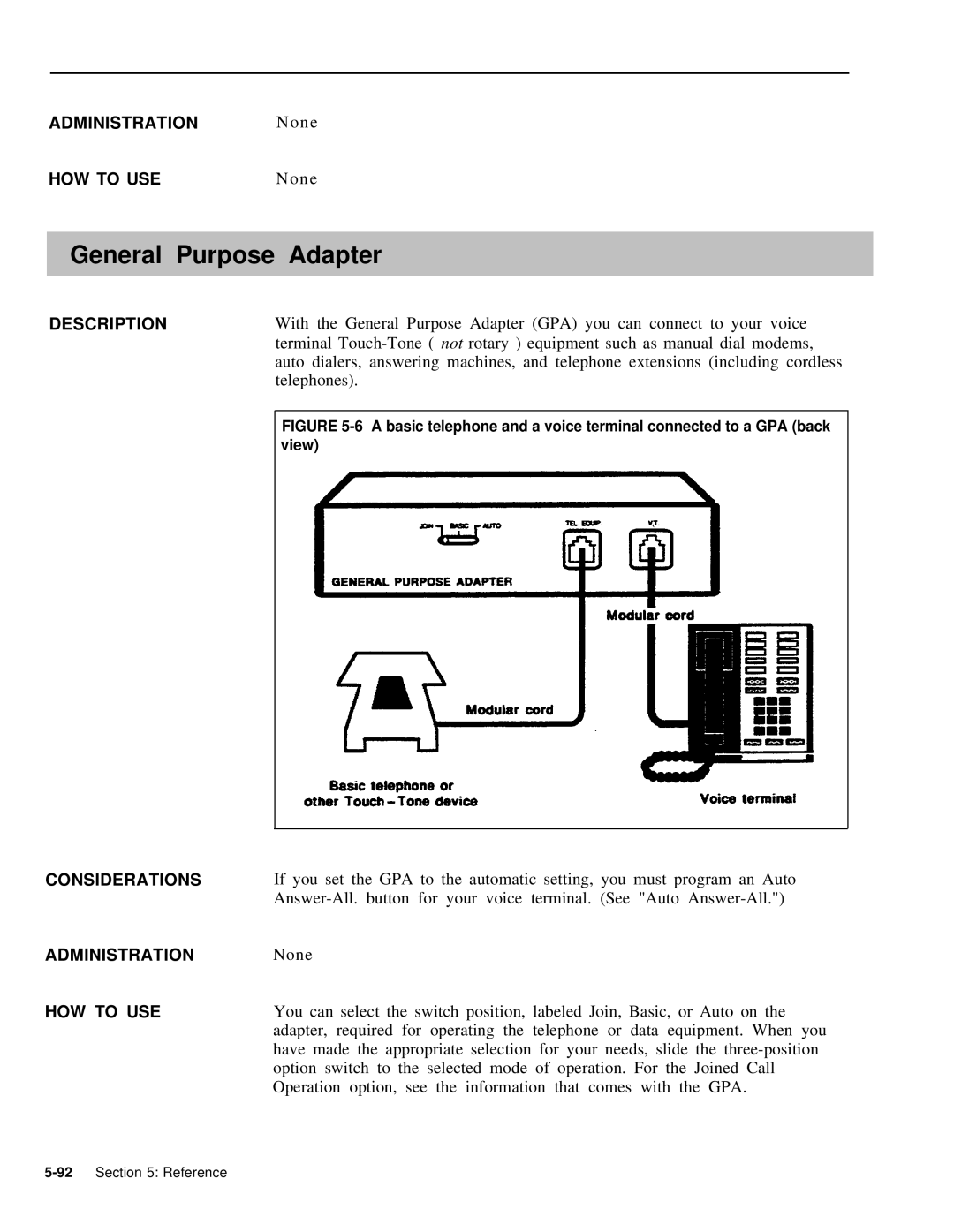 AT&T 999-507-144 system manual General Purpose Adapter, Administration 