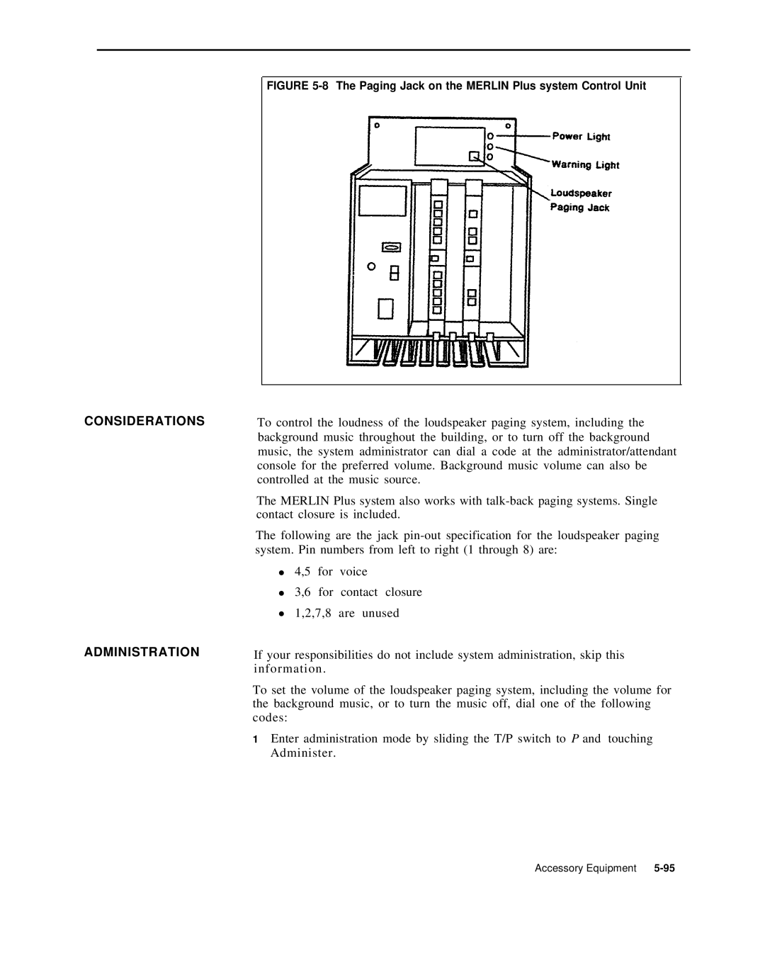 AT&T 999-507-144 system manual Paging Jack on the Merlin Plus system Control Unit 