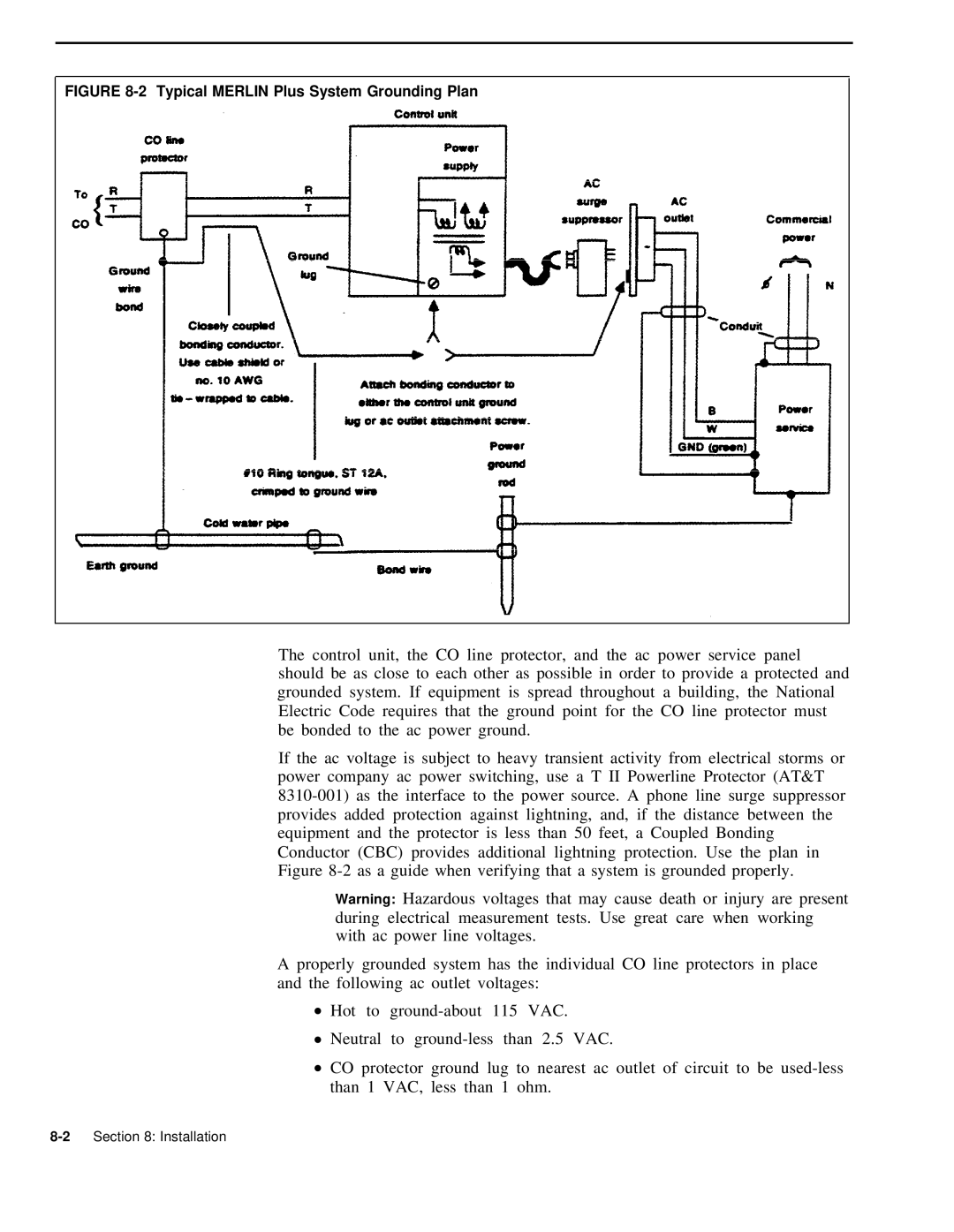 AT&T 999-507-144 system manual Typical Merlin Plus System Grounding Plan 