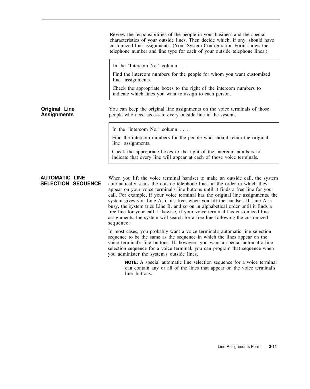 AT&T 999-507-144 system manual Original Line, Assignments 