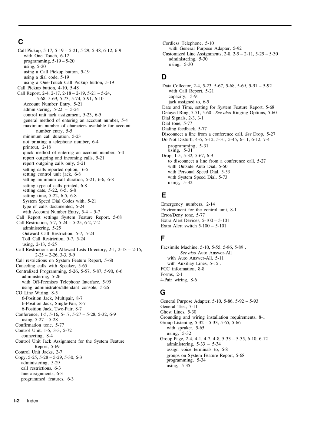 AT&T 999-507-144 system manual 2Index 