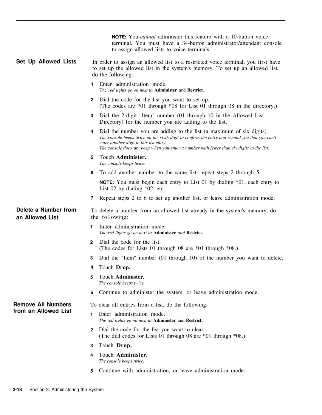 AT&T 999-507-144 system manual 18Section 3 Administering the System 