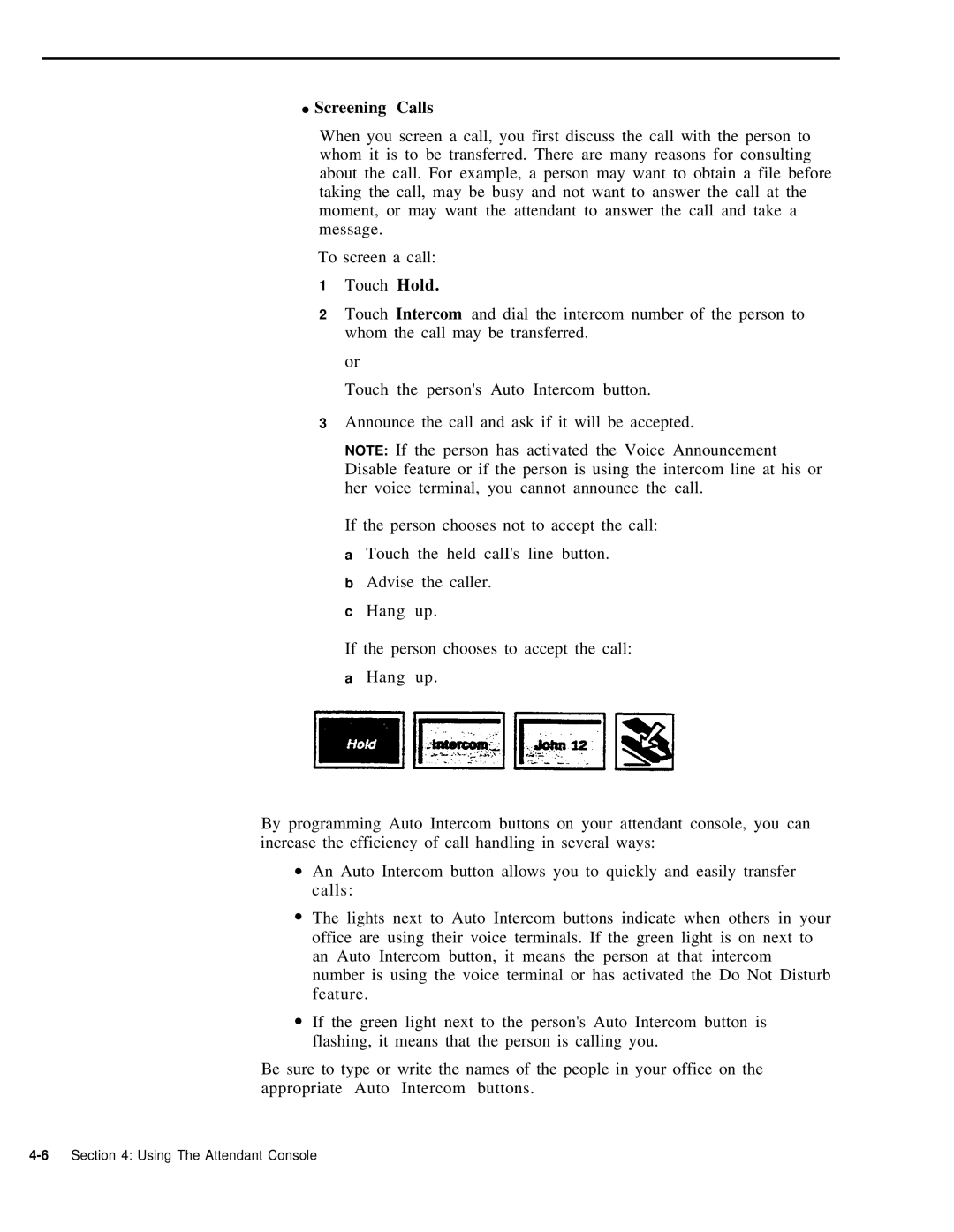 AT&T 999-507-144 system manual Screening Calls 