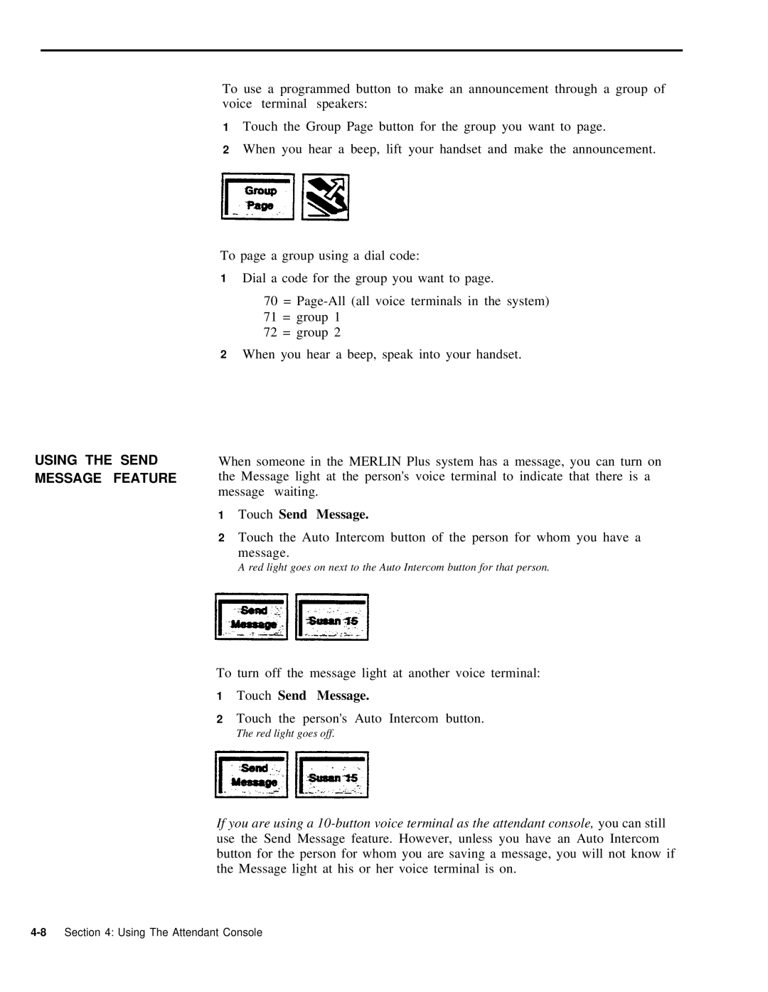 AT&T 999-507-144 system manual Using the Send Message Feature, Touch Send Message 