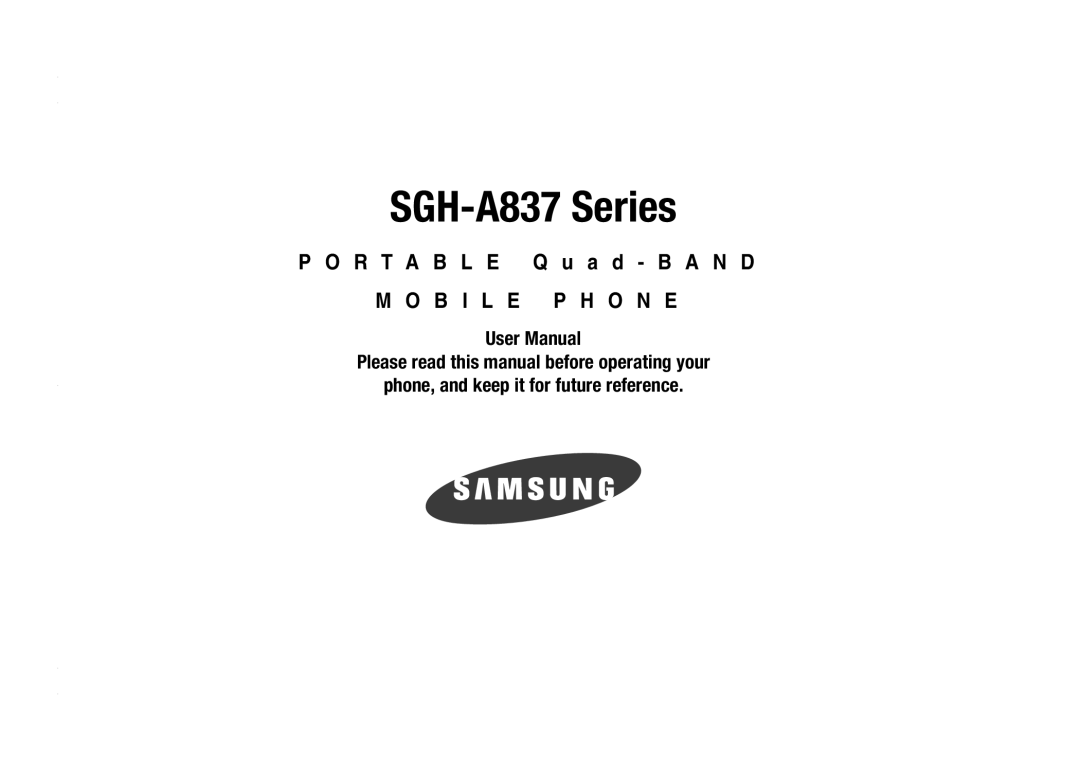 AT&T A837 Rugby user manual SGH-A837 Series 