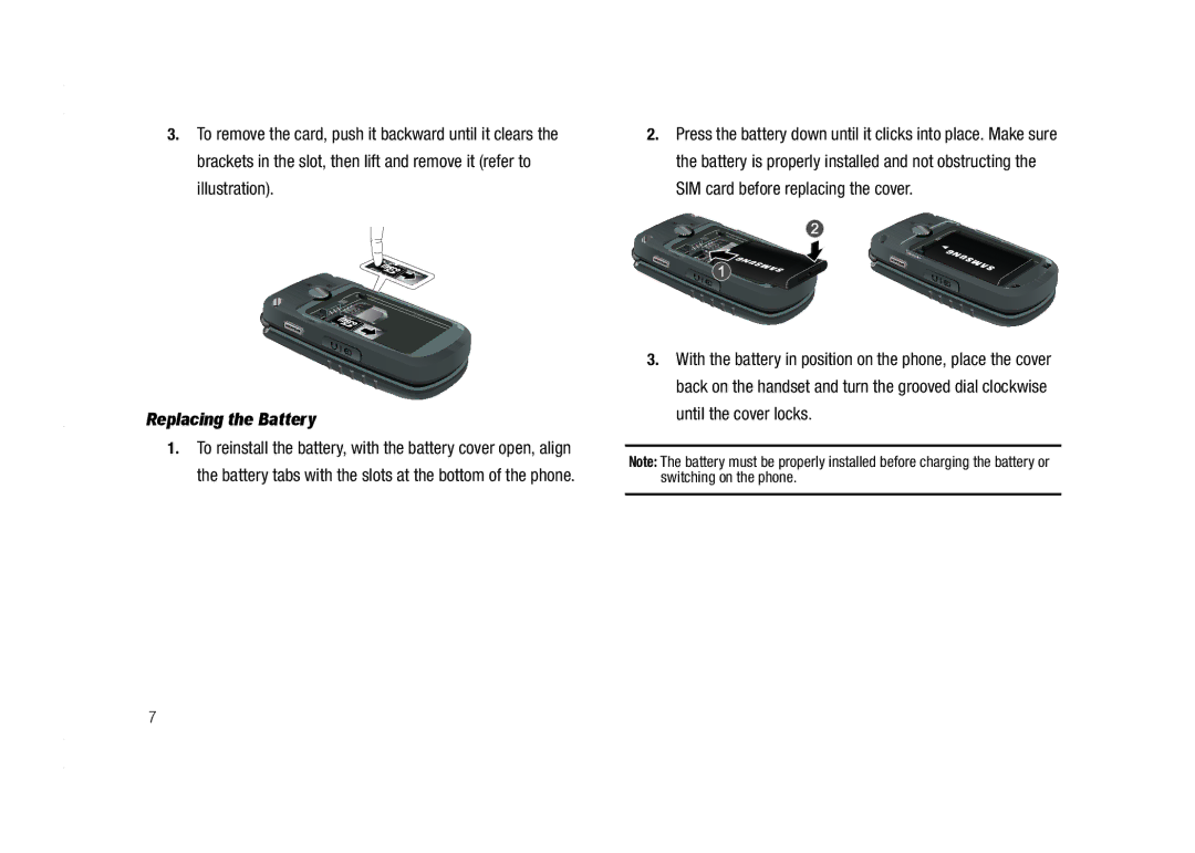 AT&T A837 Rugby user manual Replacing the Battery 