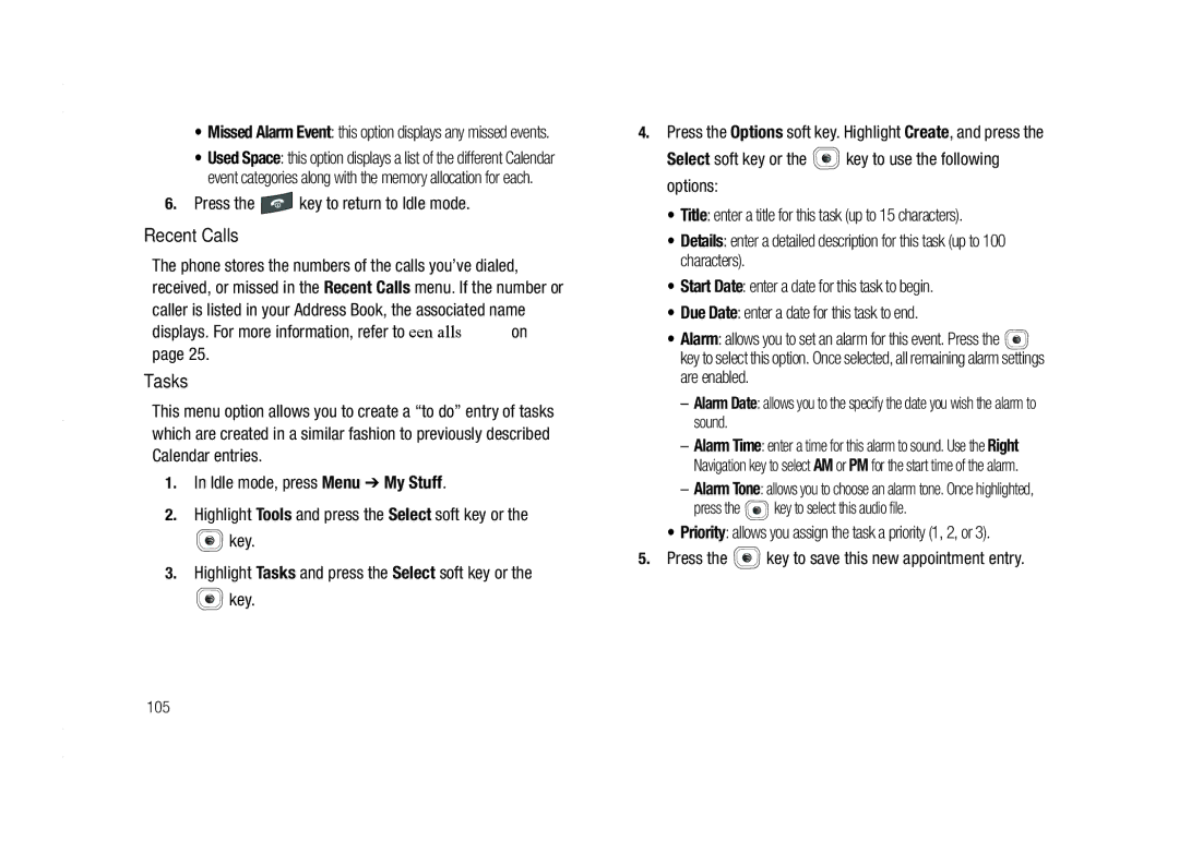 AT&T A837 Rugby Tasks, Press the key to select this audio file, Press the Options soft key. Highlight Create, and press 