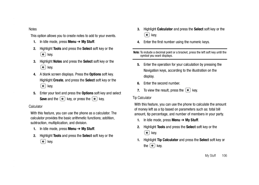 AT&T A837 Rugby user manual Save and the key, or press the key, Tip Calculator 