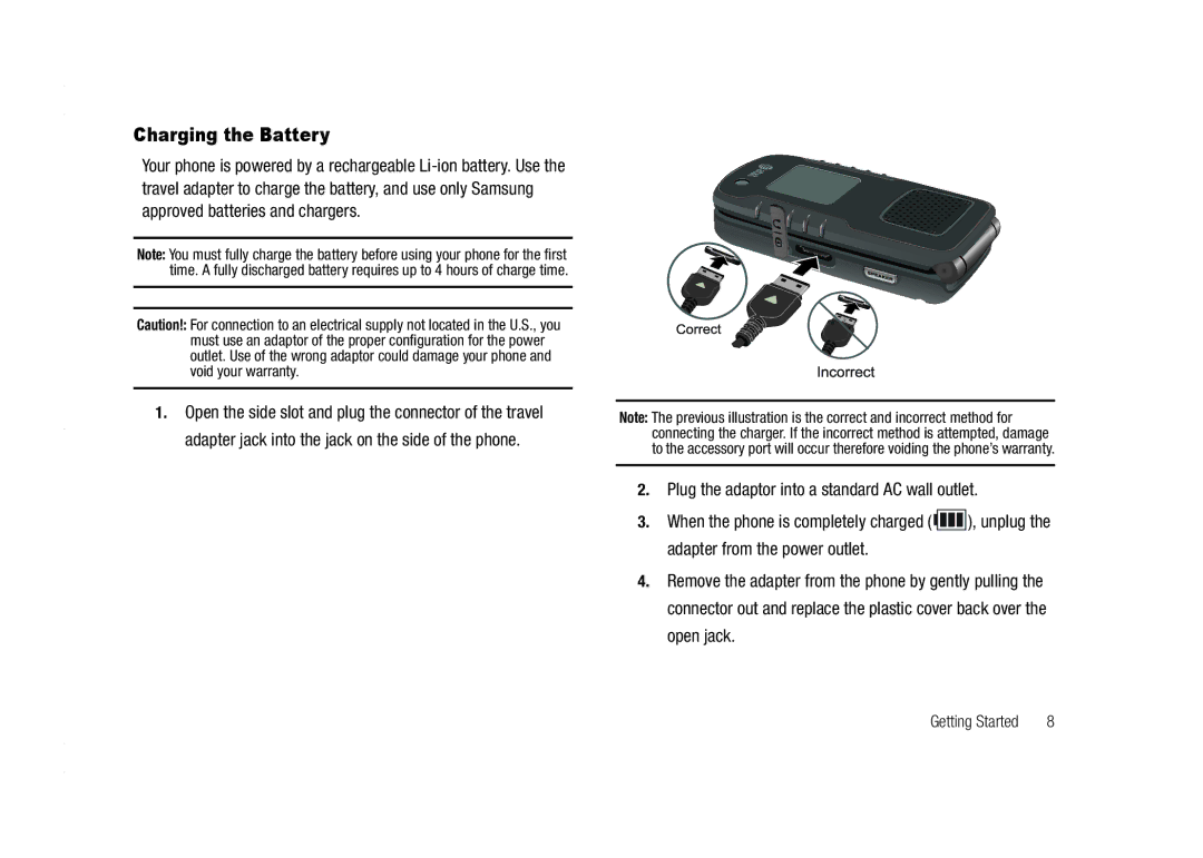 AT&T A837 Rugby user manual Charging the Battery 