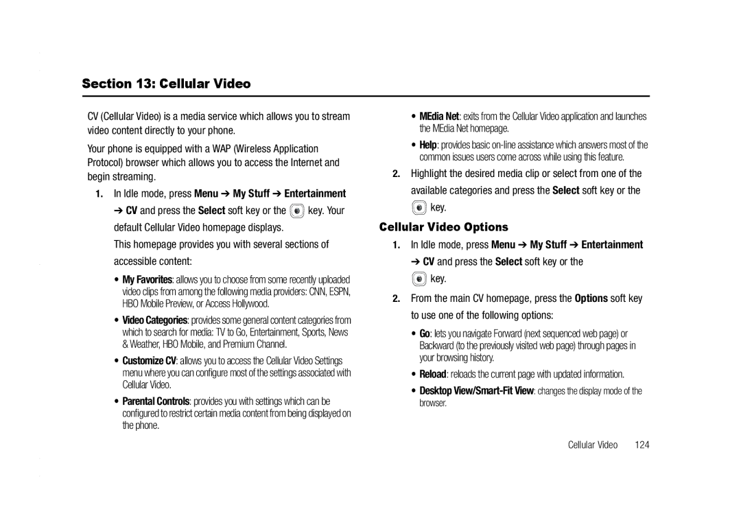 AT&T A837 Rugby user manual Cellular Video Options, CV and press the Select soft key or Key 