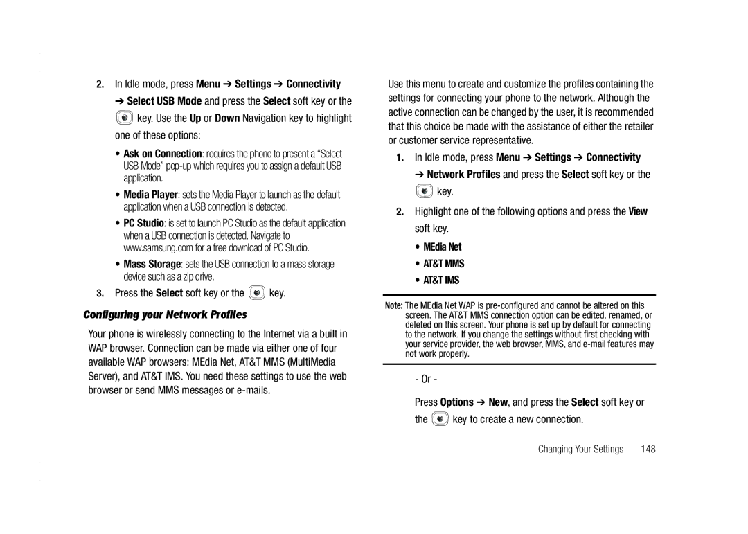 AT&T A837 Rugby user manual Idle mode, press Menu Settings Connectivity, Configuring your Network Profiles, 148 